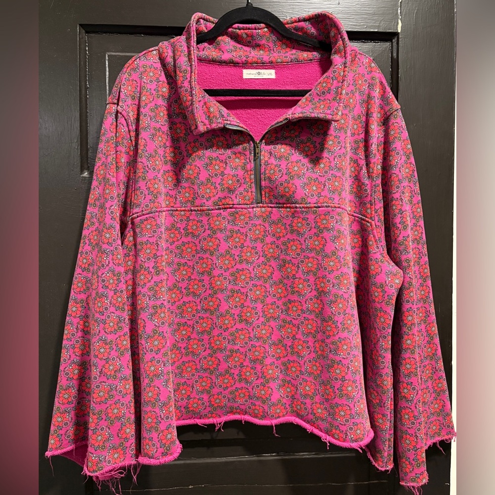NATURAL LIFE Pink Floral Quarter-Zip Pullover
